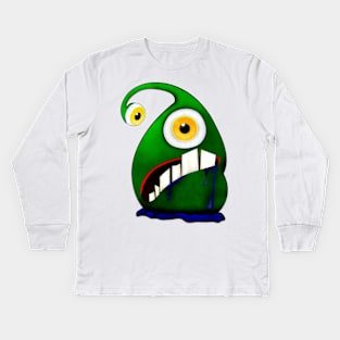 Green big eye monster Kids Long Sleeve T-Shirt